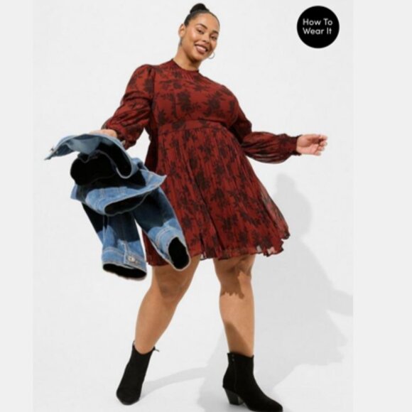 NWT TORRID Turtleneck Crinkle Chiffon Pleated Mini Dress Plus Size 4XL - Picture 3 of 10